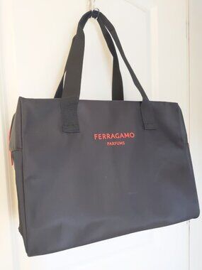 Ferragamo Parfums Large Black Tote Duffel Bag Promotional 16" Nylon red accents